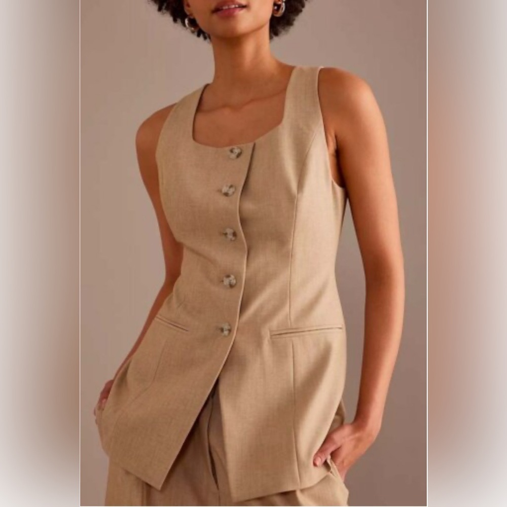 Aligne Waistcoat Vest Women Sz 16 Beige Capsule Old Money Preppy Academia Office